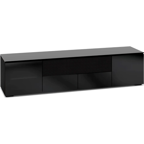 Oslo 245 85" TV Stand AV Cabinet for Center Speaker in Black Oak with Smoked Black Glass Doors & Top